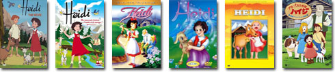 Couvertures de DVD de diverses adaptations de Heidi en dessins anims